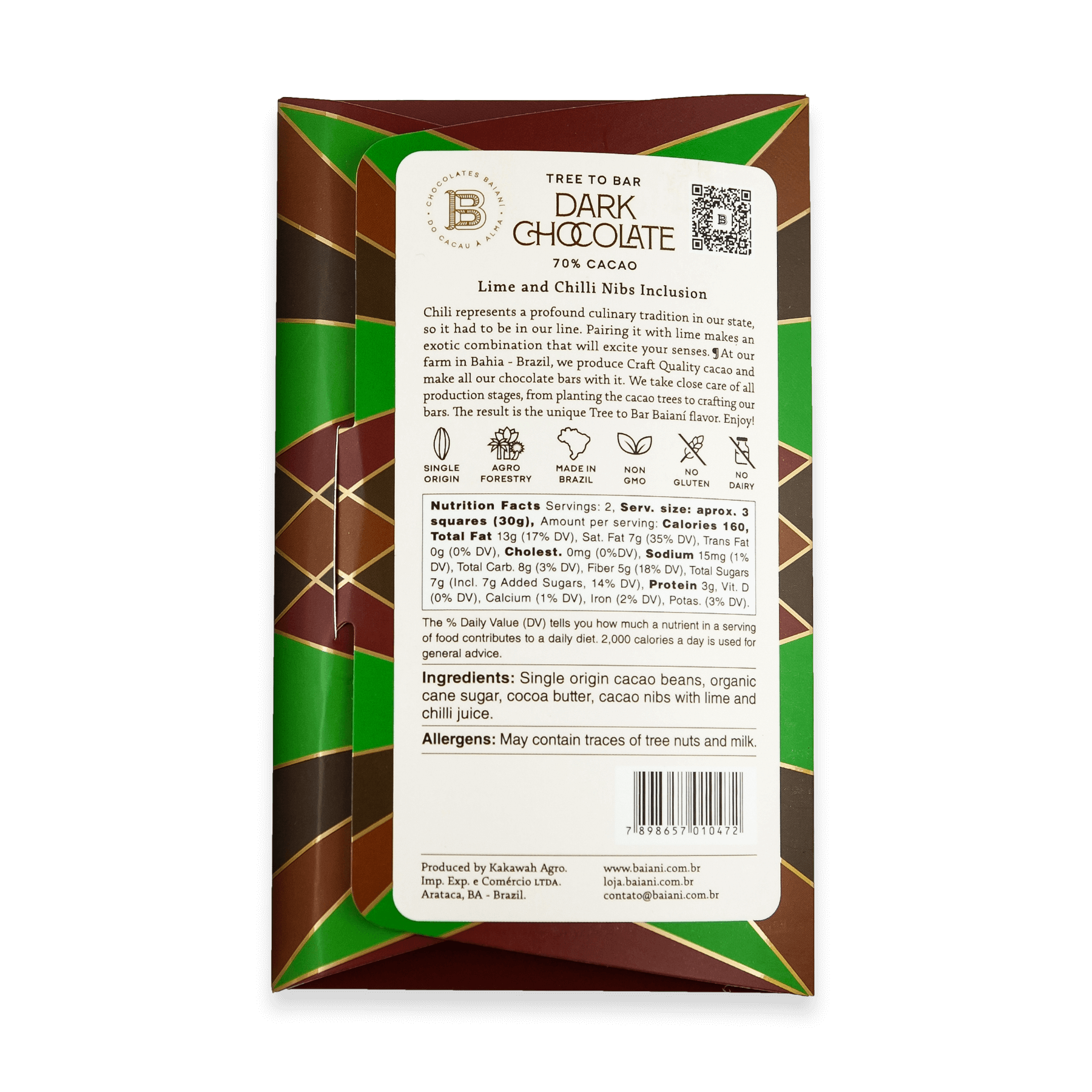 70% Cacao – Lime & Chilli Nibs